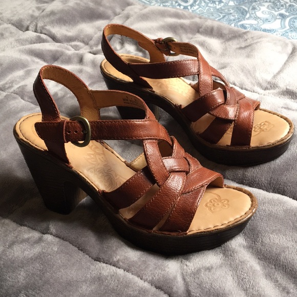 Born Shoes - BORN LEATHER HEEL SANDALS
